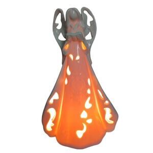 White Christmas Decor Angel Night Light Heart Cut Out Ceramic Wings Dress 9.5"t